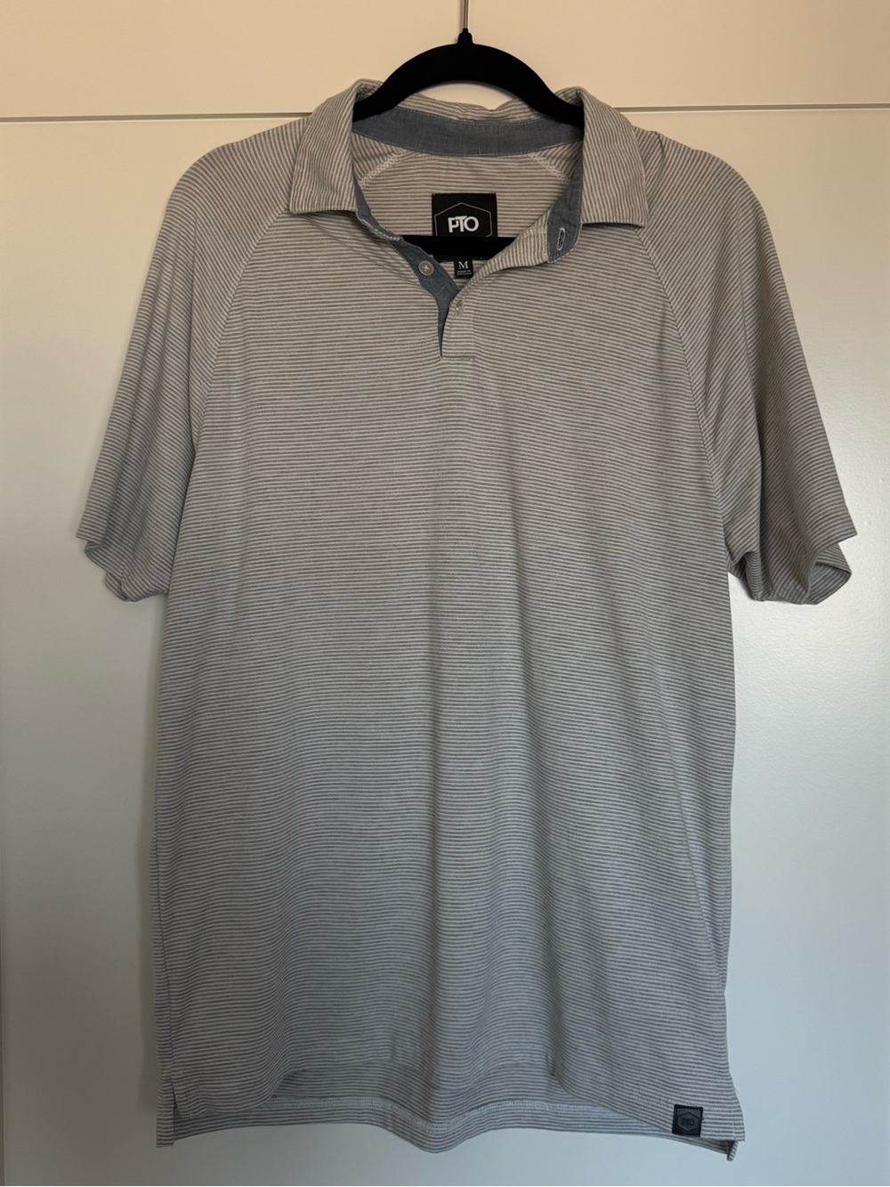 PTO Men's Light Gray Fine-Stripe Polo